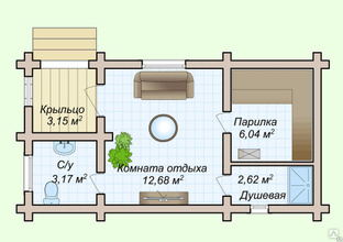 Планировка бани 8х4 с комнатой отдыха