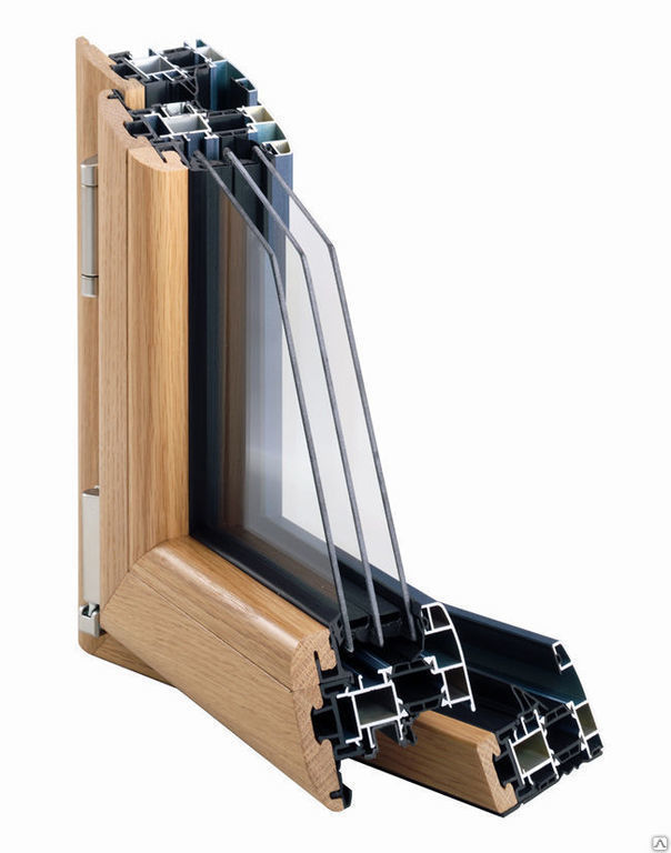 Деревянное окно со стеклопакетом с алюминиeвыми накладками под заказ