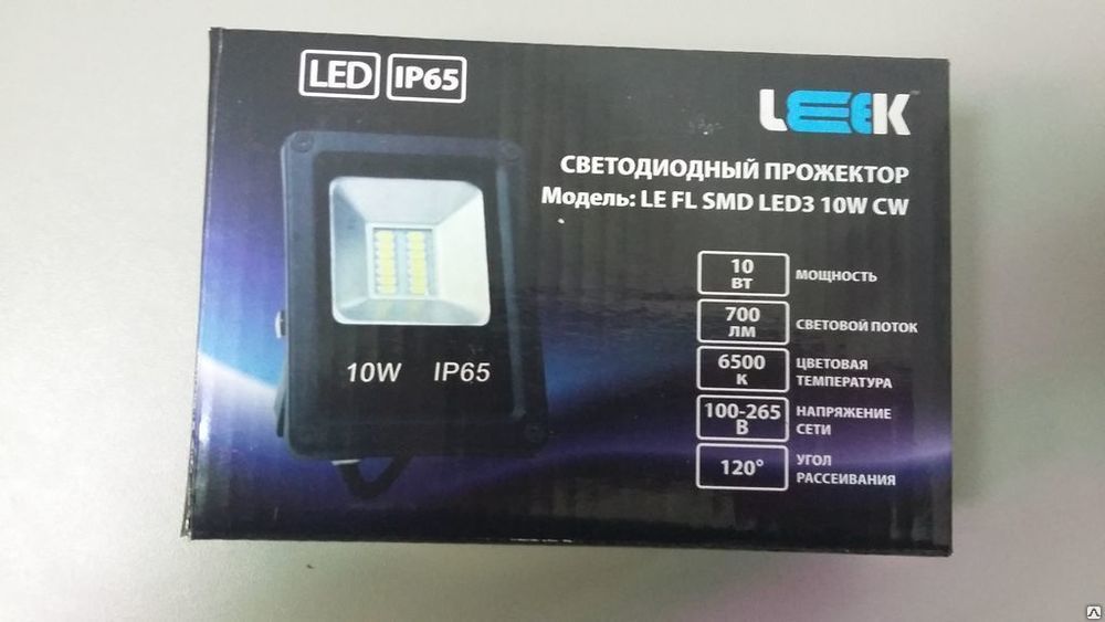 Прожектор с/д leek le fl smd led3 10w cw (40) ip65 холодный белый 2