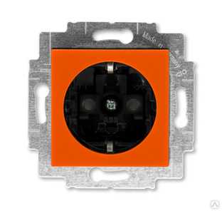 Розетка ABB Levit с заземлением со шторками 16А оранжевый / дымчатый чёрный 6055659 