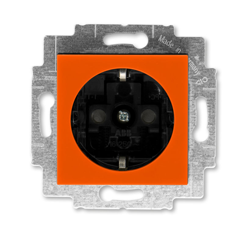 Розетка ABB Levit с заземлением со шторками 16А оранжевый / дымчатый чёрный 6055659