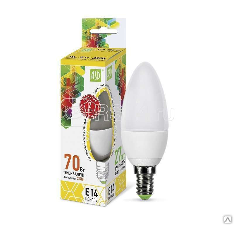 Лампа светодиодная LED-свеча-standard 7.5Вт свеча 3000К тепл. бел. E14