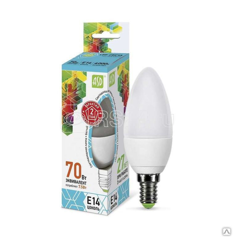Лампа светодиодная LED-СВЕЧА-standard 7.5Вт СВЕЧА 4000К бел. E14 675лм
