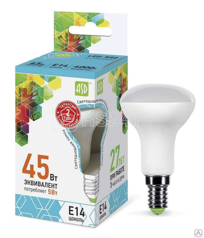 Лампа светодиодная LED-R50-standard 5Вт 4000К бел. E14 450лм 160-260В ASD