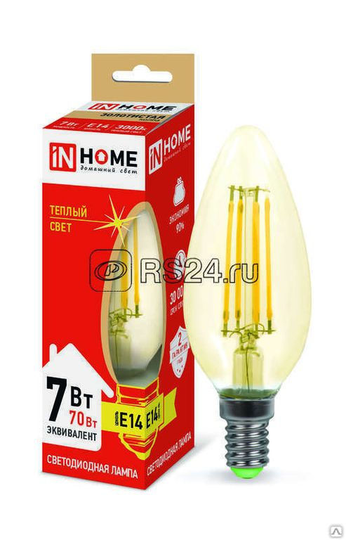 Лампа светодиодная LED-СВЕЧА-deco 7Вт 230В E14 3000К 630Лм зол. IN HOME