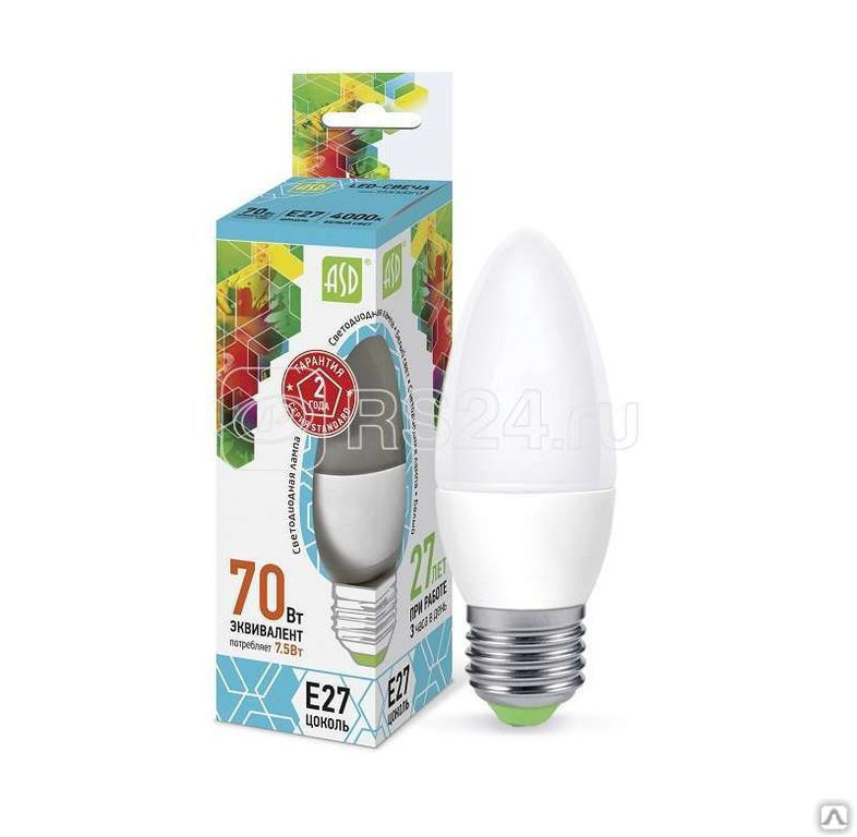 Лампа светодиодная LED-СВЕЧА-standard 7.5Вт СВЕЧА 4000К бел. E27 675лм