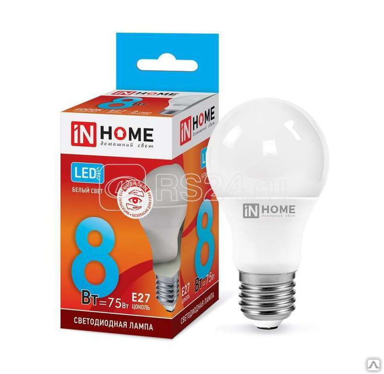 Лампа светодиодная LED-A60-VC 8Вт 230В E27 4000К 720Лм IN HOME