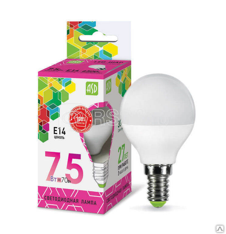 Лампа светодиодная LED-ШАР-standard 7.5Вт 230В E14 6500К 675Лм ASD