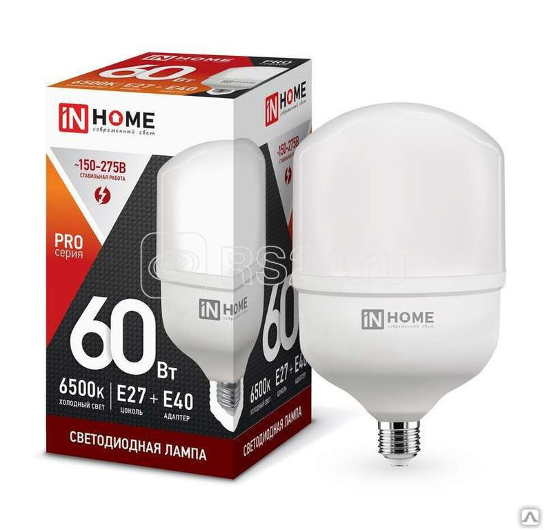 Лампа светодиодная LED-HP-PRO 60Вт 230В 6500К E27 5400Лм с адаптером IN