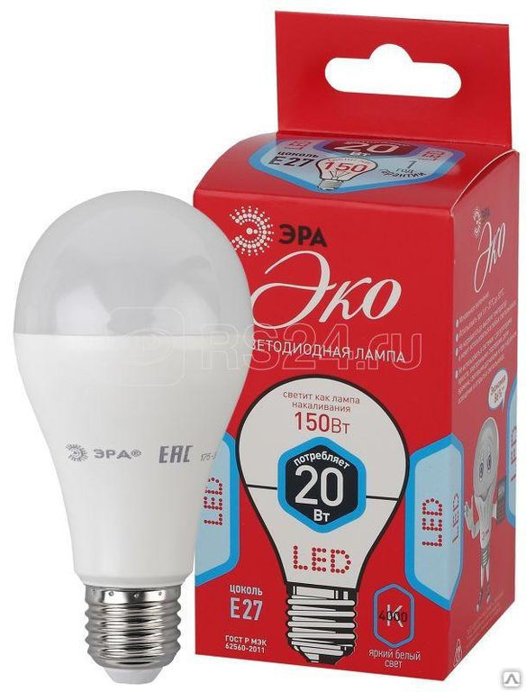 Лампа светодиодная ECO A65-20W-840-E27 (диод груша 20Вт нейтр E27)