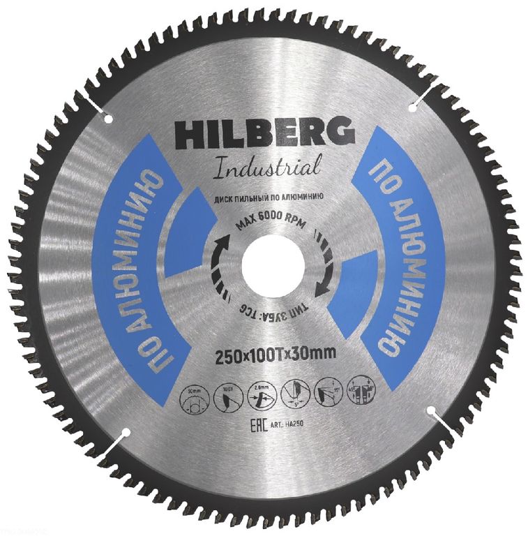 Диск пильный Hilberg Industrial Алюминий 250х30х100Т HA250