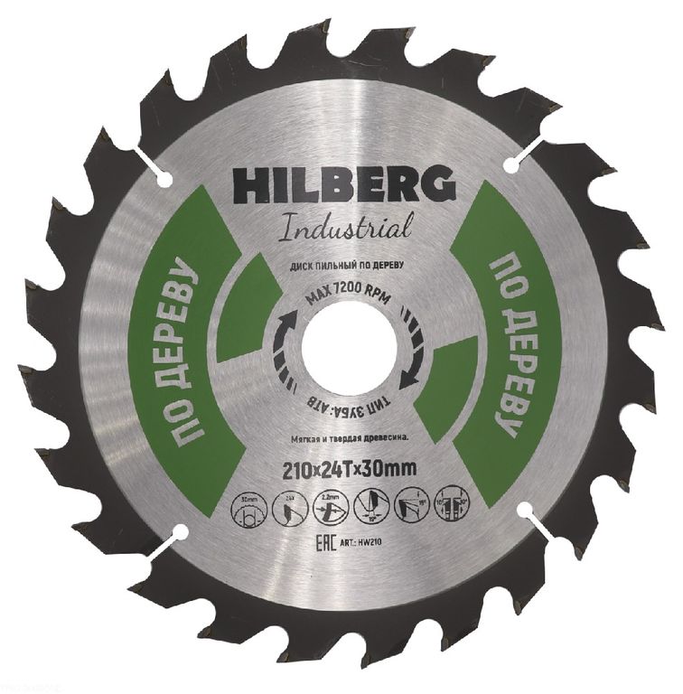 Диск пильный Hilberg Industrial Дерево 210х30х24Т HW210