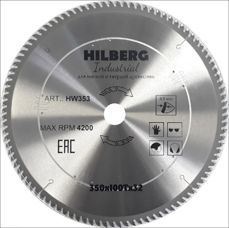 Диск пильный Hilberg Industrial Дерево 350х32х100Т HW353