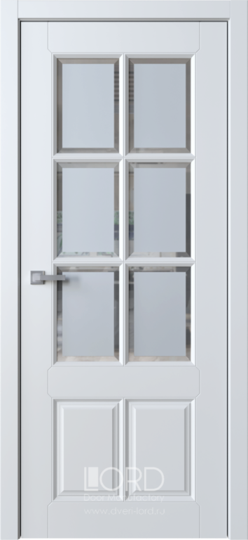 Дверь Bella 18 со вставками из белого стекла с фацетом