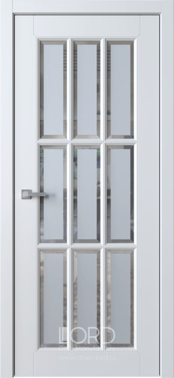 Дверь с покрытием Bella 8 со вставками из белого стекла с фацетом