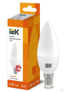 Лампа светодиодная ECO C35 5 Вт свеча 3000К теплый цвет белый E14 450 лм 230-240В IEK LLE-C35-5-230-30-E14 