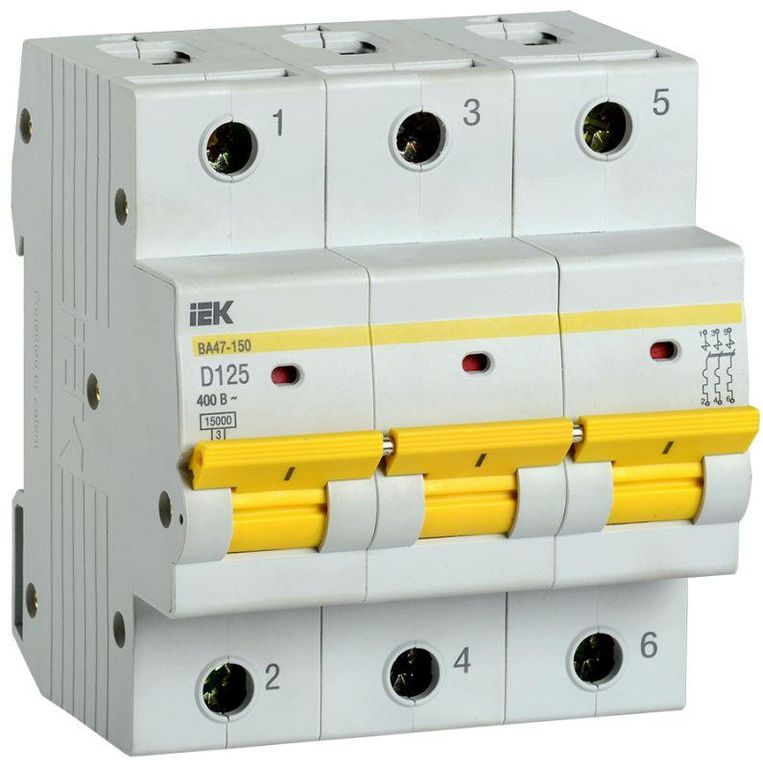 Выключатель автоматический модульный 3п D 125 А 15кА ВА47-150 IEK MVA50-3-125-D