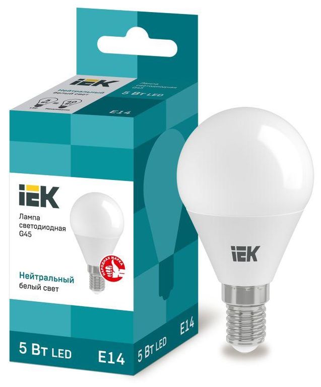 Лампа светодиодная Eco G45 5 Вт шар 4000К нейтральный цвет белый E14 450 лм 230-240В IEK LLE-G45-5-230-40-E14