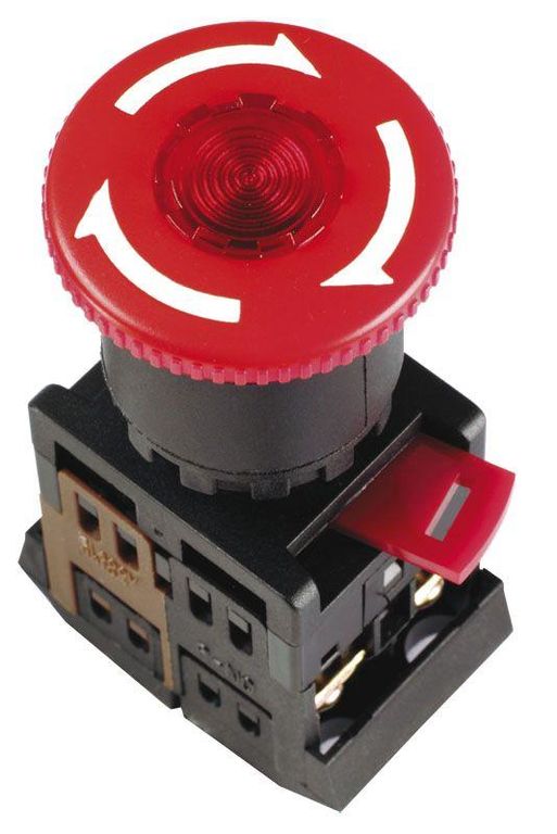 Кнопка "Грибок" ANE-22 d 22 мм 1з + 1р 240 В неон с фиксацией цвет красный IEK BBG40-ANE-K04