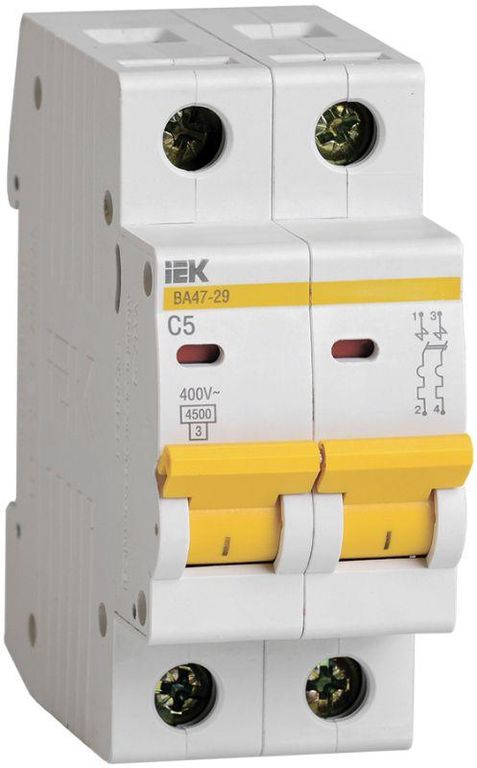 Выключатель автоматический модульный 2п C 5 А 4.5кА ВА47-29 IEK MVA20-2-005-C