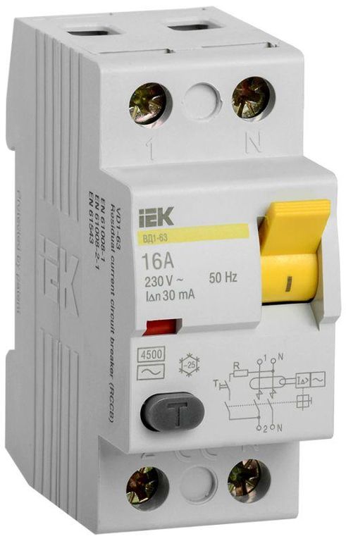 Выключатель дифференциального тока (УЗО) 2п 16 А 30мА тип AC ВД1-63 IEK MDV10-2-016-030