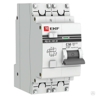 Выключатель автоматический 2п (1P + N) C 50А C 4.5кА АД-32 защита 270 В электронный PROxima EKF DA32-50-30-pro 