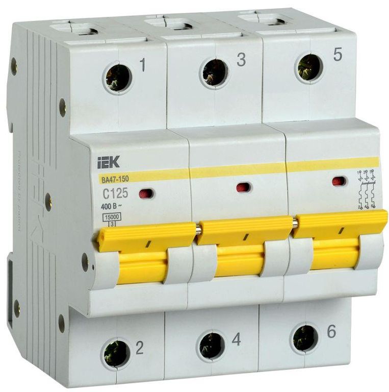 Выключатель автоматический модульный 3п C 125 А 15кА ВА47-150 IEK MVA50-3-125-C