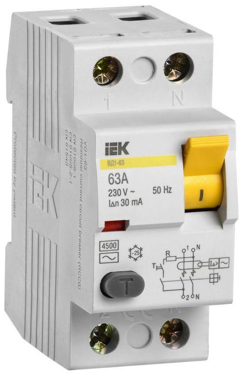 Выключатель дифференциального тока (УЗО) 2п 63 А 30мА тип AC ВД1-63 IEK MDV10-2-063-030