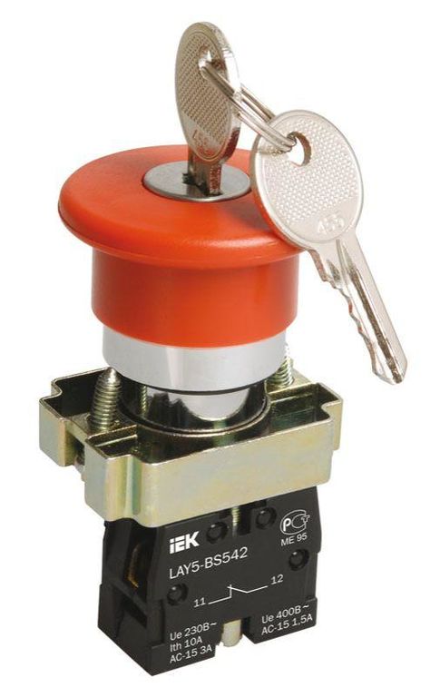 Кнопка управления "Грибок" LAY5-BS142 d22 мм 1р 240В с ключом красн. IEK BBG50-LAY5-K04
