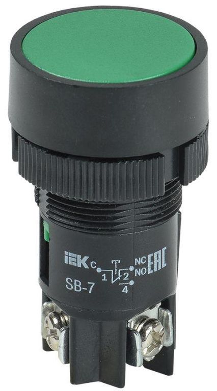 Кнопка SB-7 "Пуск" d 22 мм 1з + 1р 240 В цвет зеленый IEK BBT40-SB7-K06