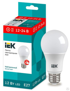 Лампа светодиодная A60 шар 12 Вт 12-24В 4000К E27 (низковольтная) IEK LLE-A60-12-12-24-40-E27 