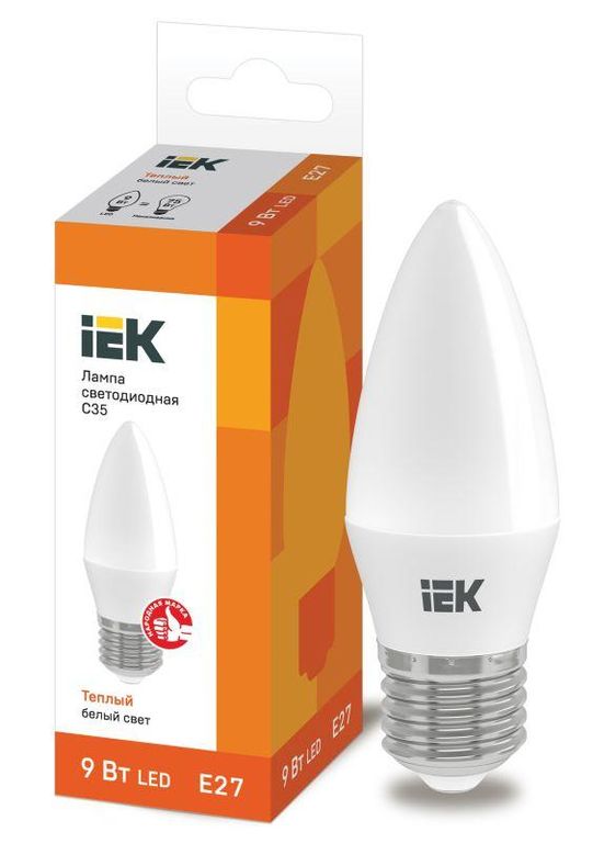 Лампа светодиодная ECO C35 9 Вт свеча 3000К E27 230 В IEK LLE-C35-9-230-30-E27