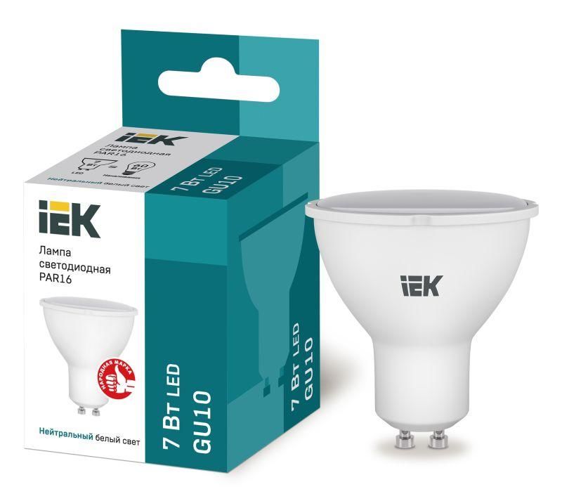 Лампа светодиодная Eco 7 Вт PAR16 софит 4000К нейтральный цвет белый GU10 230 В IEK LLE-PAR16-7-230-40-GU10