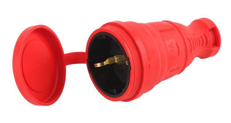 Разъем каучуковый R8-RED-IP44 с заземлением прямой 16А IP44 цвет красный Эра Б0044548