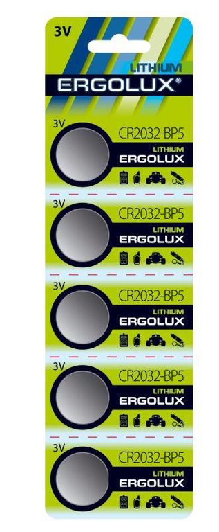 Элемент питания литиевый CR2032 BL-5 3 В (блист.5шт) Ergolux 12051