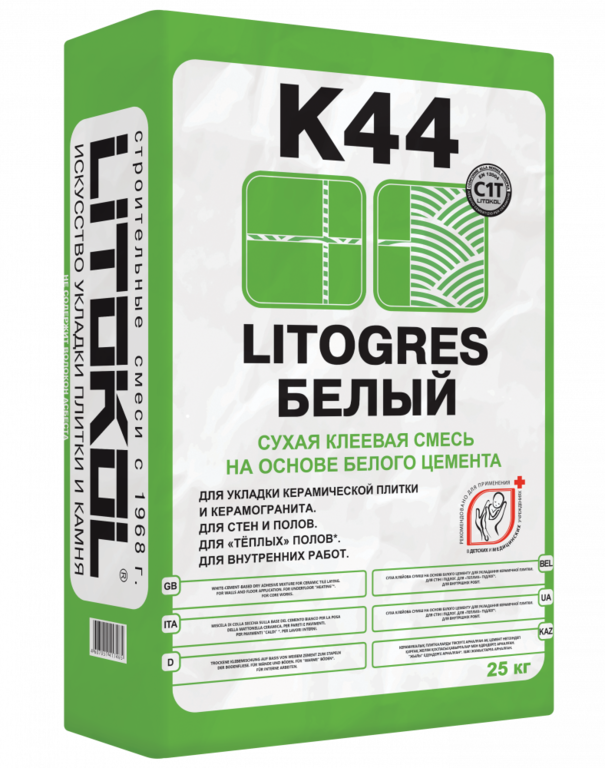 Клей для керамогранита, клинкера "LITOKOL" LITOGRES K44 Белый, 25 кг.