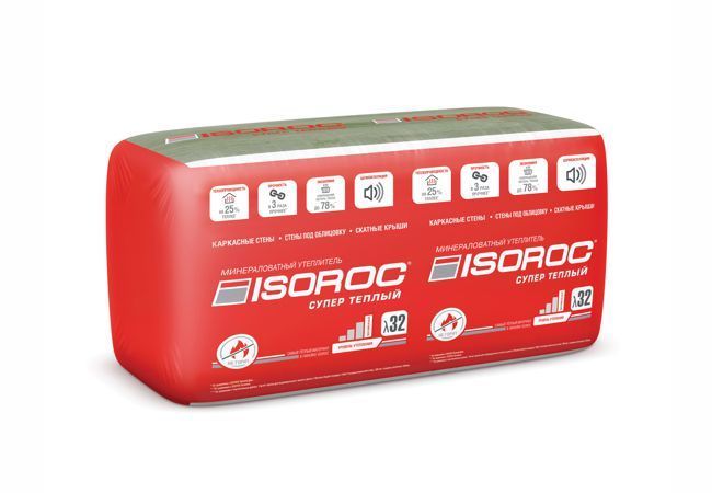 Утеплитель ISOROC Супер Теплый 1000*610*100мм 3,05 м2 минеральная вата