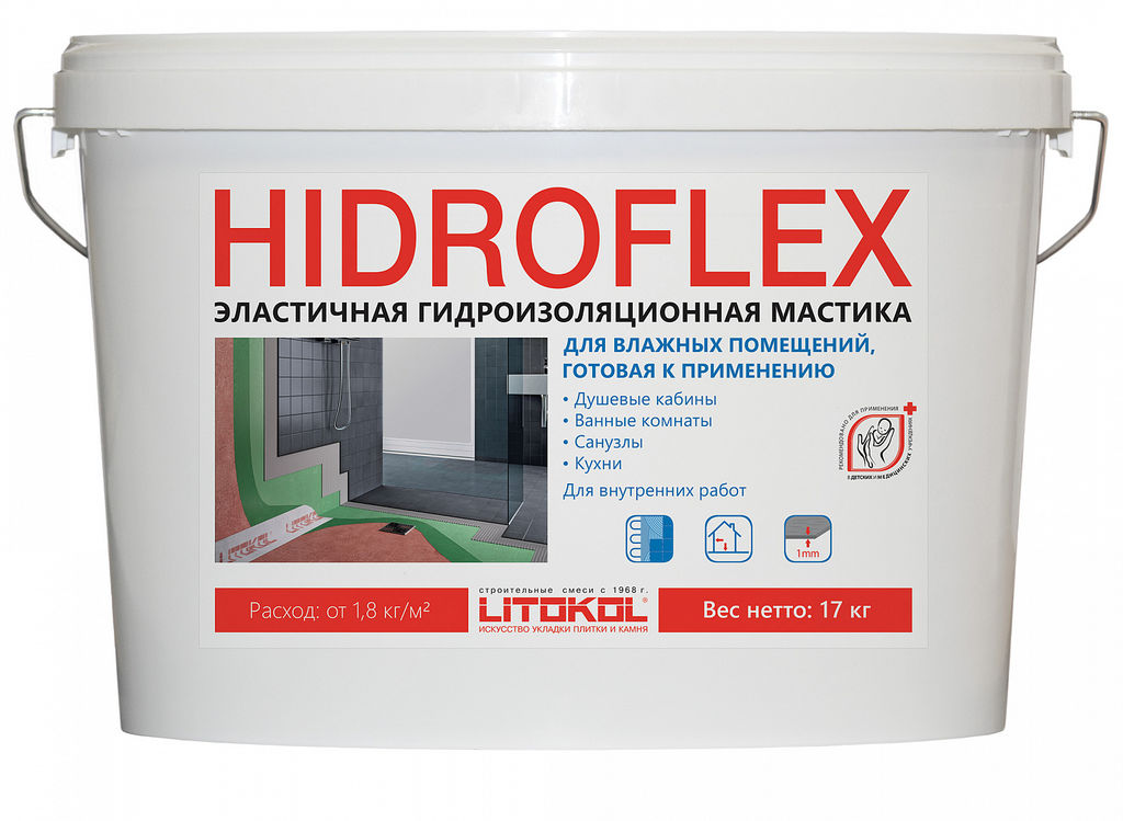 Гидроизоляция готовая эластичная HIDROFLEX (ведро 17 кг)