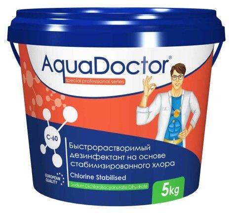 Дезинфектант для бассейна на основе хлора быстрого действия AquaDoctor C-60, 1 кг