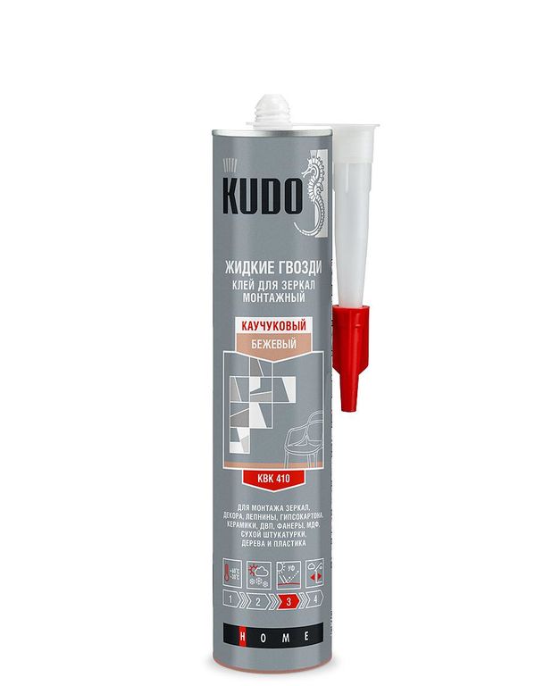 KUDO Клей Универсальный монтажный для зеркал на каучуковой основе, бежевый 310мл /12 KBK-410 (KUGRUB300UM)