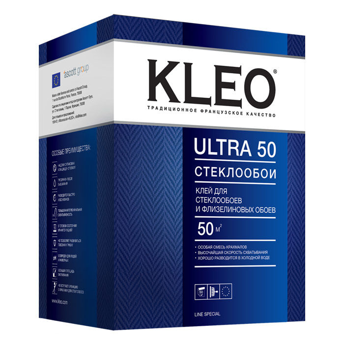 Клей для стеклообоев и флизелиновых обоев KLEO ULTRA 50 500гр