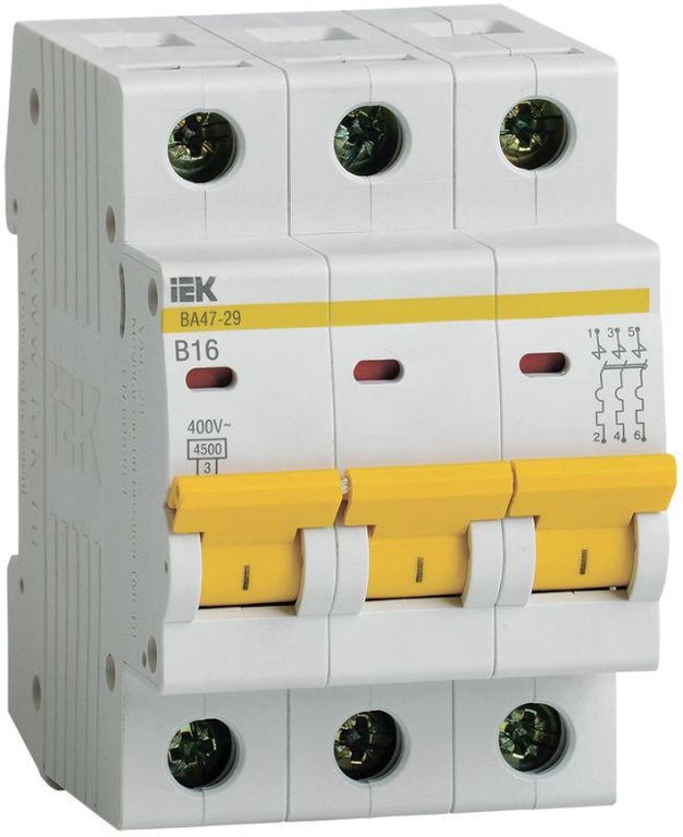 Выключатель автоматический модульный 3п B 16 А 4.5кА ВА47-29 IEK MVA20-3-016-B
